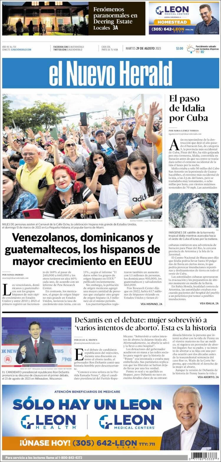 Portada de El Nuevo Herald (USA)