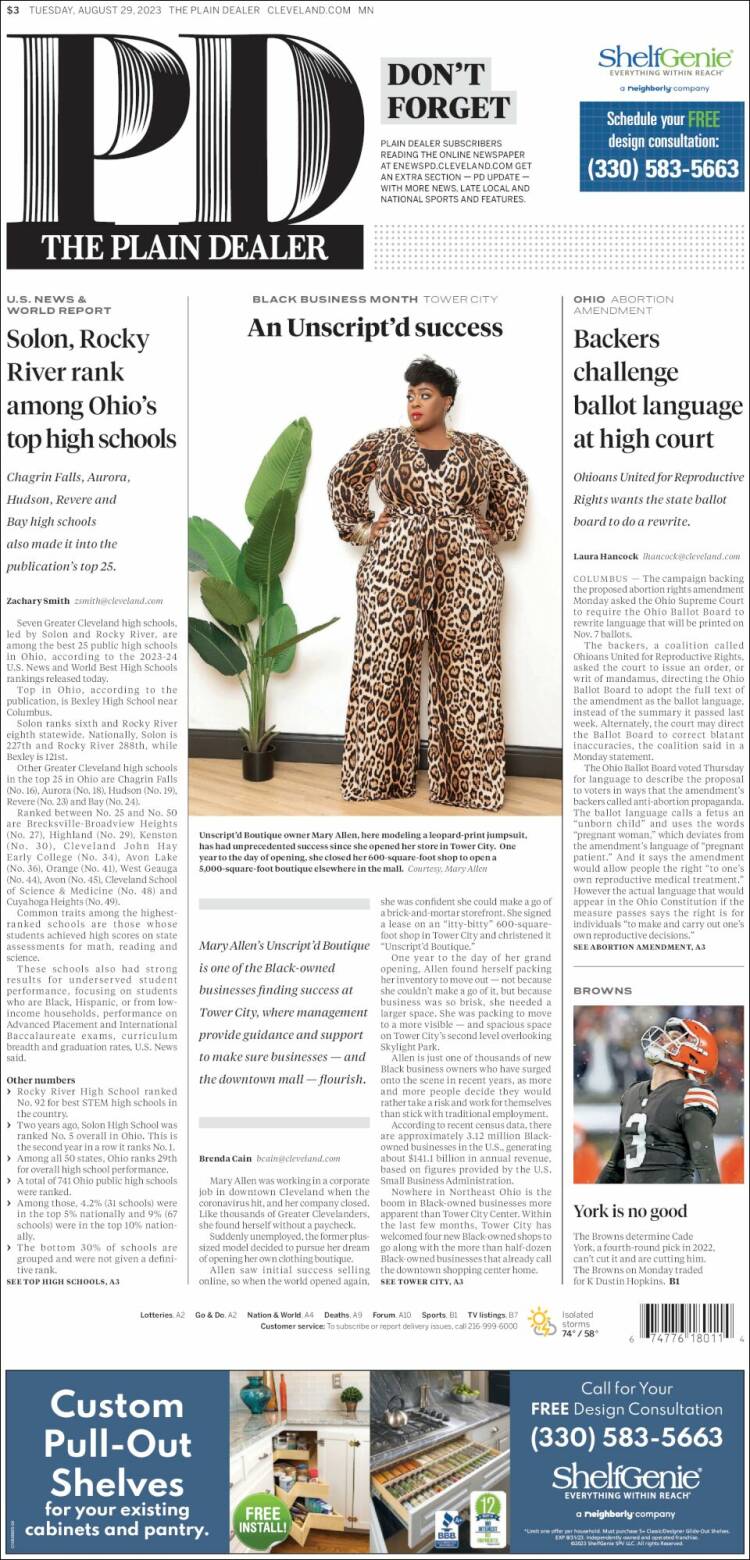 Portada de The Plain Dealer (USA)