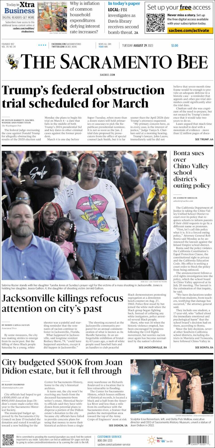 Portada de The Sacramento Bee (USA)