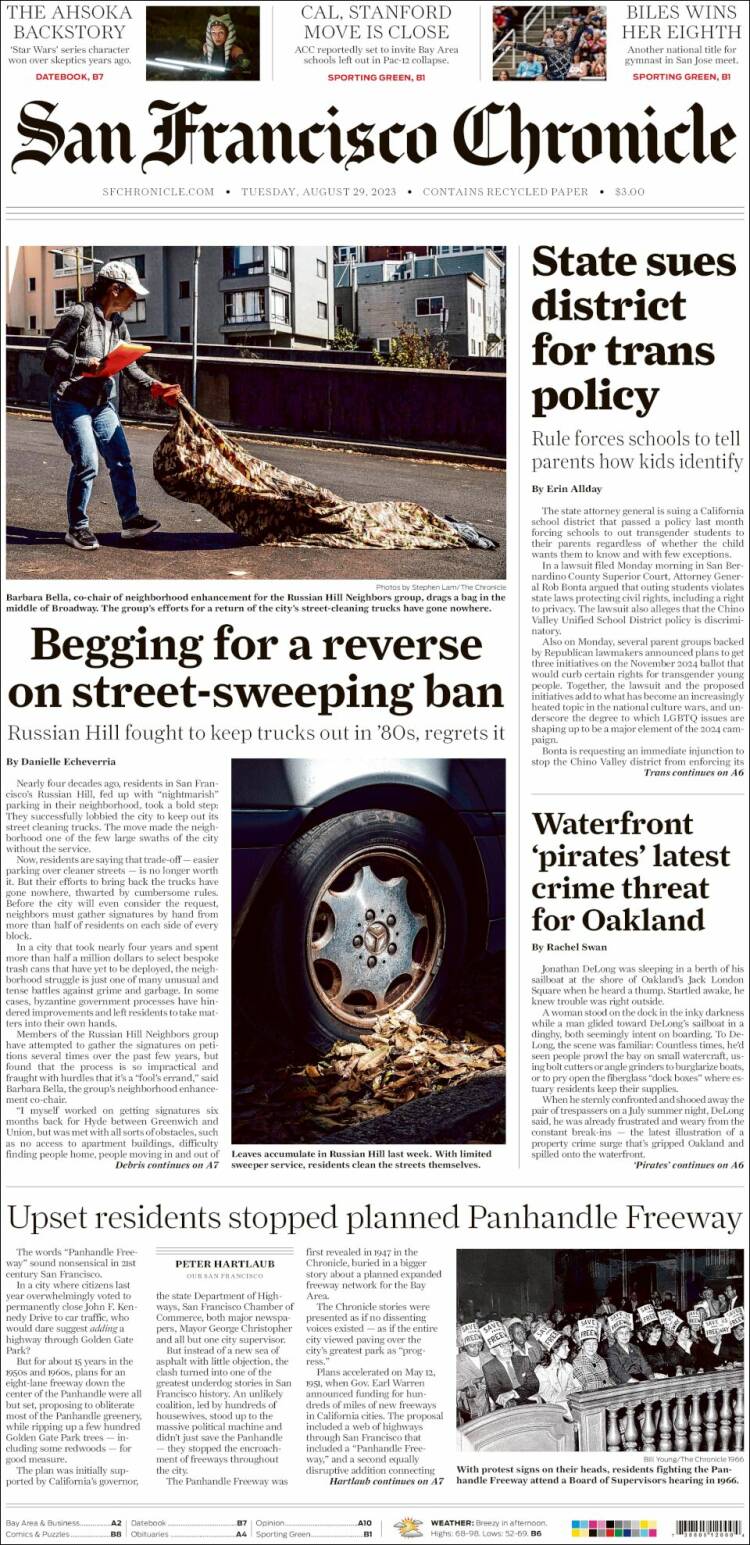 Portada de San Francisco Chronicle (USA)