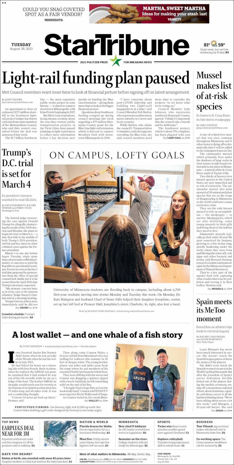 Portada de Star Tribune (USA)