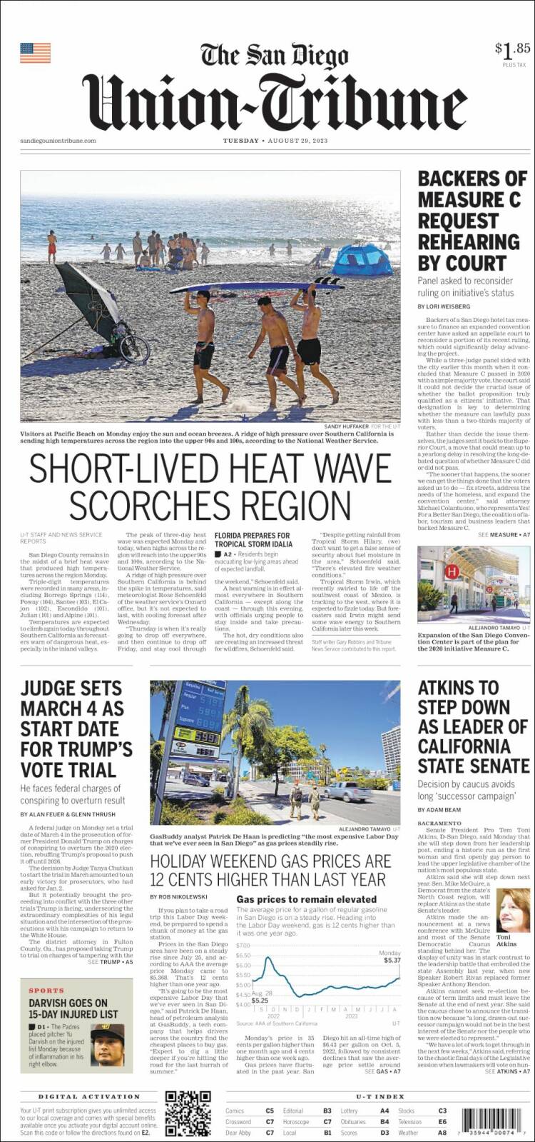 Portada de The San Diego Union-Tribune (USA)