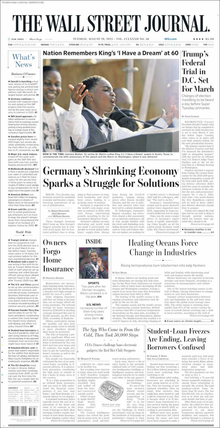 Portada de Wall Street Journal (USA)