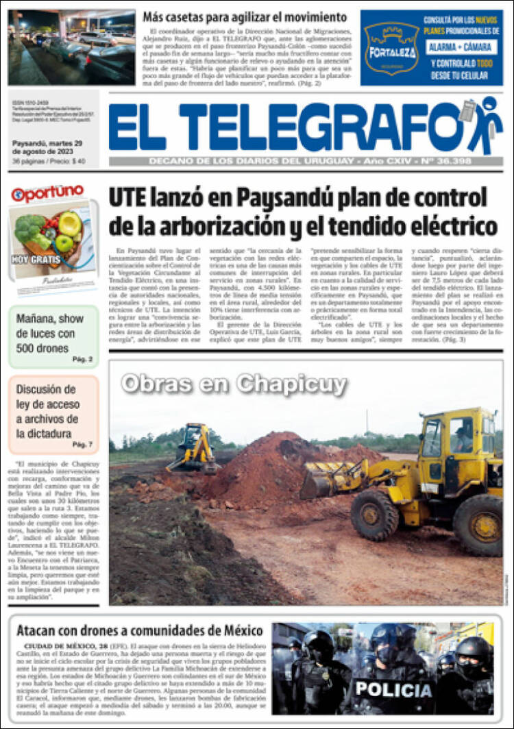 Portada de El Telégrafo (Uruguay)