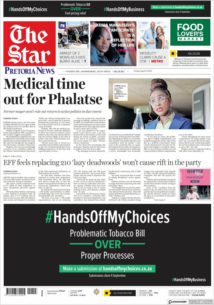 Portada de The Star (Sud&aacute;frica)