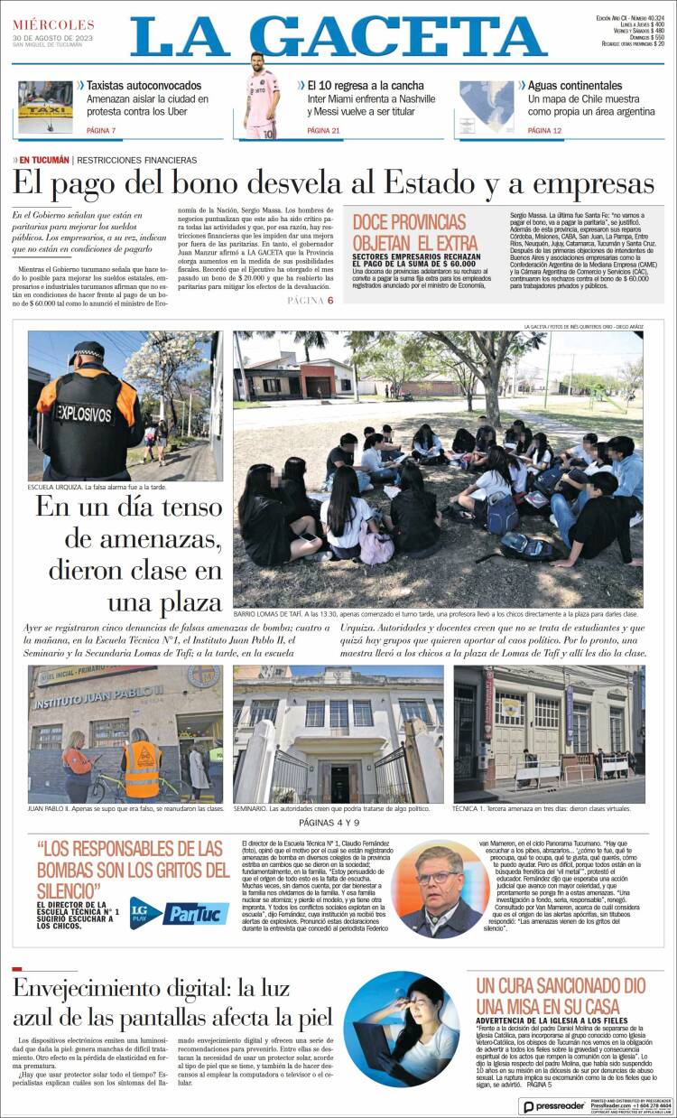 Portada de La Gaceta (Argentina)