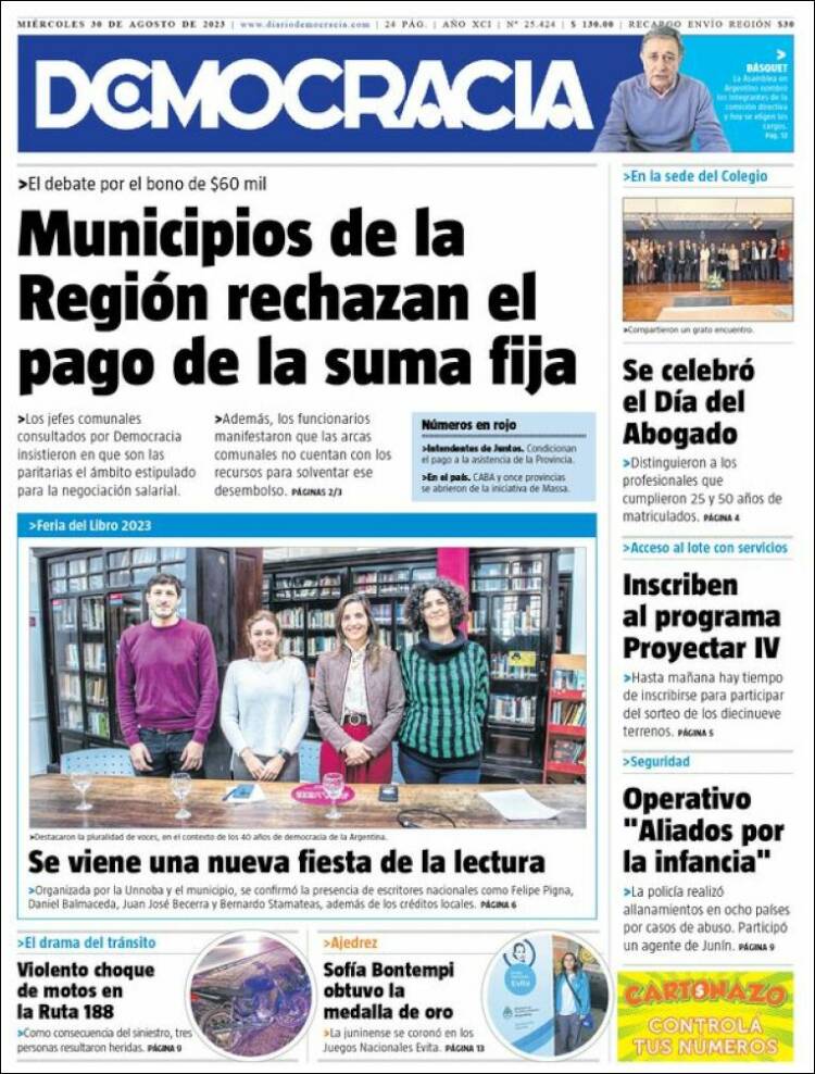 Portada de Diario Democracia (Argentina)