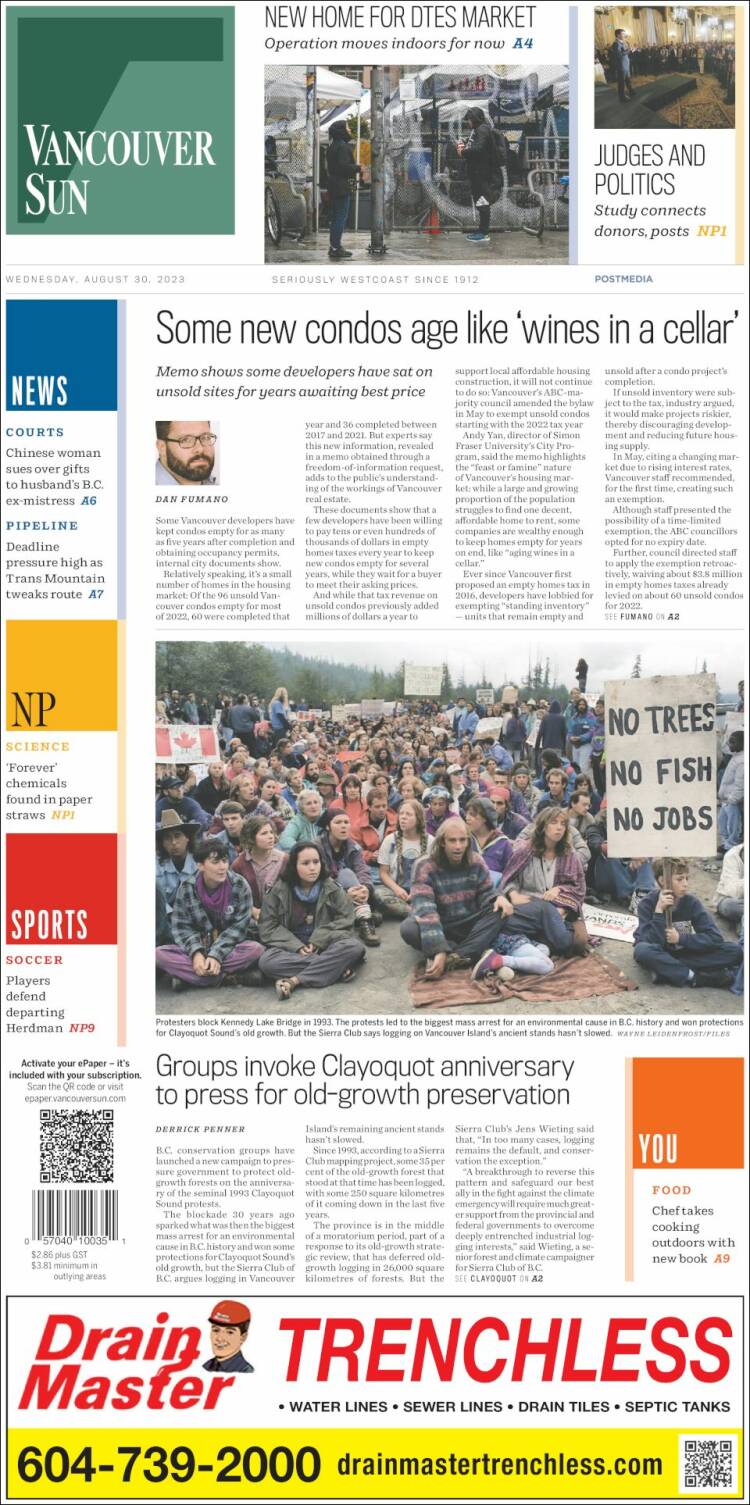 Portada de The Vancouver Sun (Canadá)