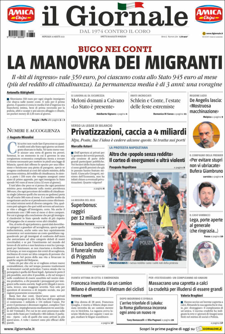 Portada de il Giornale (Italia)
