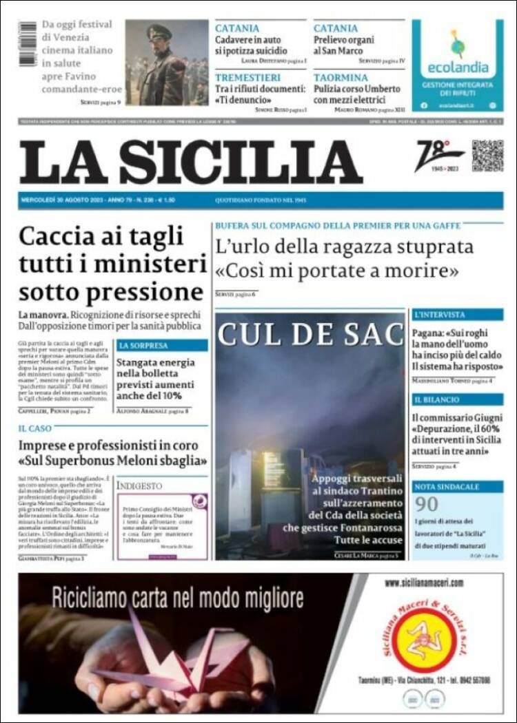 Portada de La Sicilia (Italia)