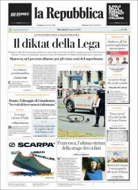 Portada de La Repubblica (Italia)