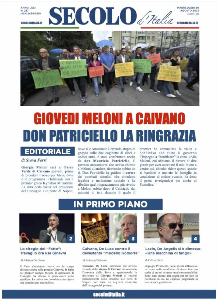 Portada de Secolo d'Italia (Italia)