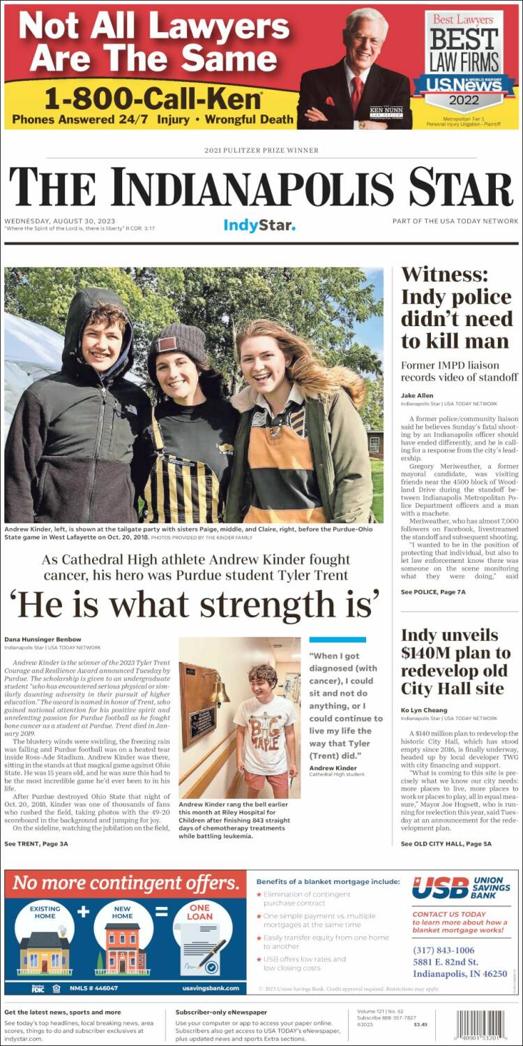 Portada de The Indianapolis Star (USA)