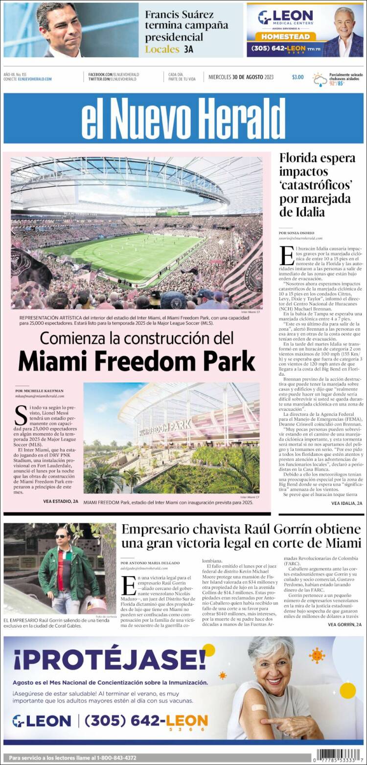 Portada de El Nuevo Herald (USA)