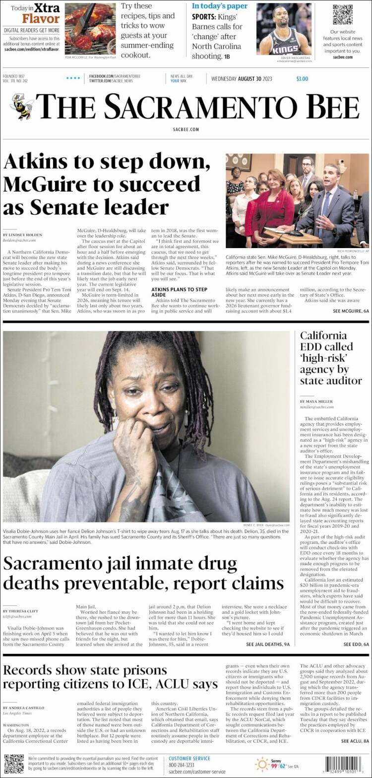Portada de The Sacramento Bee (USA)