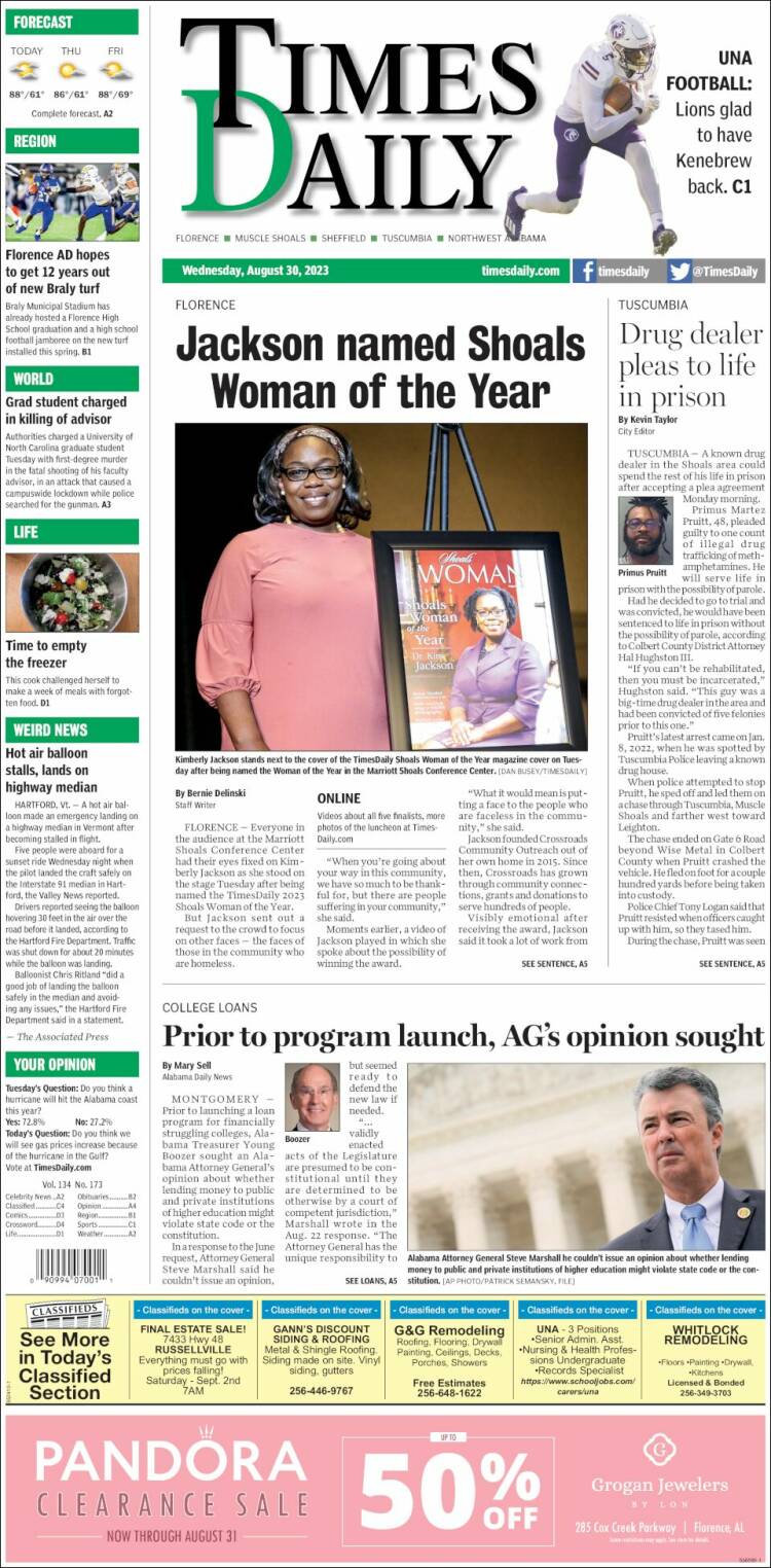 Portada de Times Daily (USA)