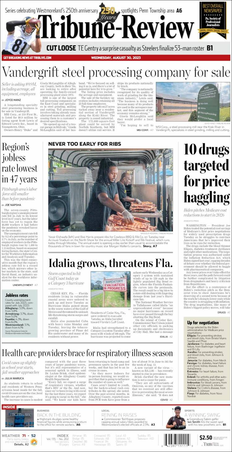 Portada de Tribune-Review (USA)