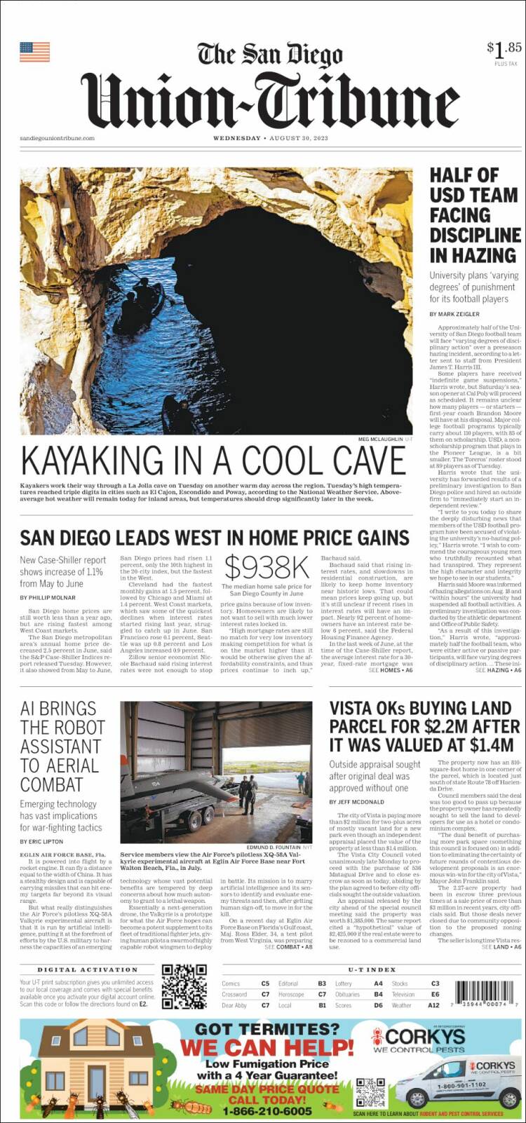 Portada de The San Diego Union-Tribune (USA)