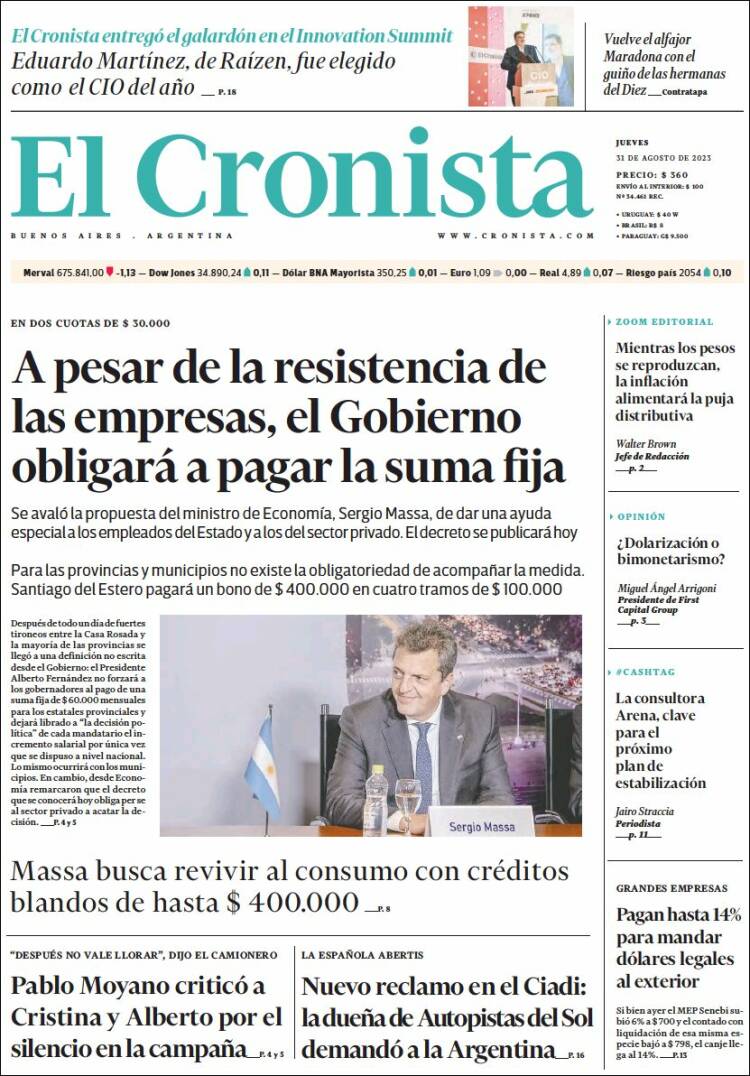 Portada de El Cronista Comercial (Argentina)
