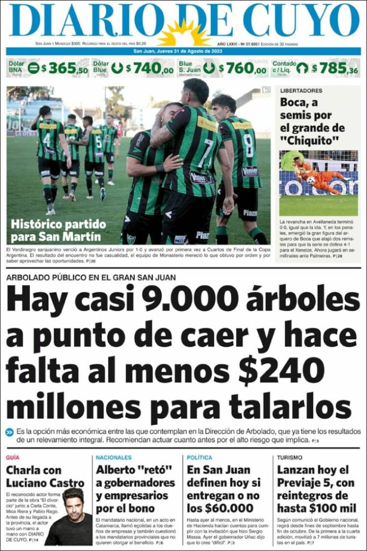 Portada de Diario de Cuyo (Argentina)
