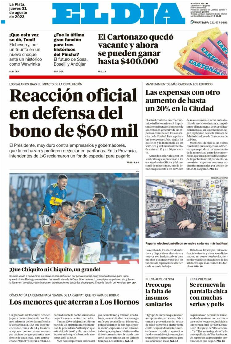 Portada de El Día de la Plata (Argentina)
