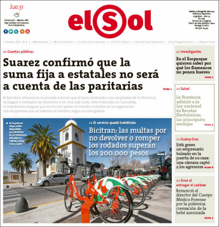 Portada de El Sol Diario (Argentina)