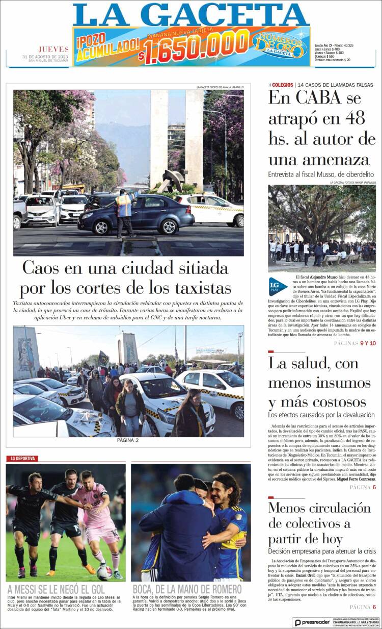 Portada de La Gaceta (Argentina)