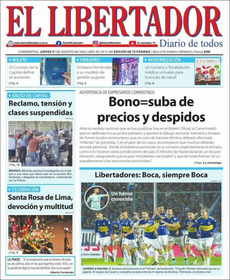 Portada de Diario El Libertador (Argentina)