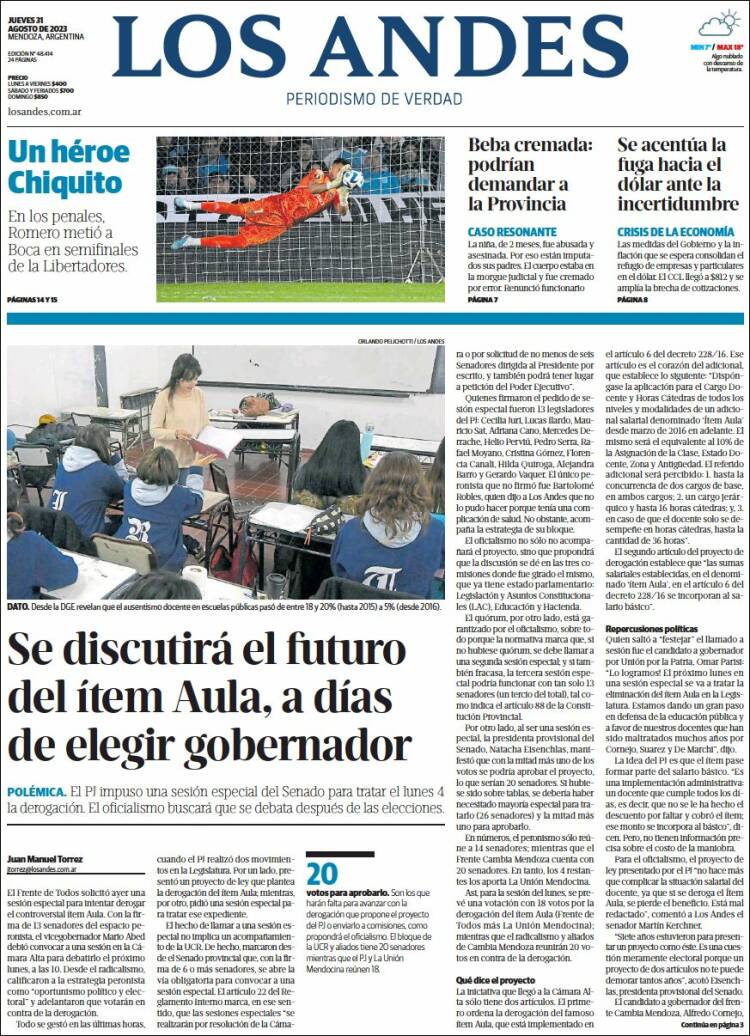 Portada de Los Andes - Mendoza (Argentina)