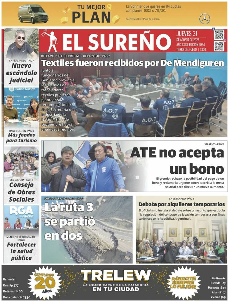 Portada de Diario El Sureño (Argentina)