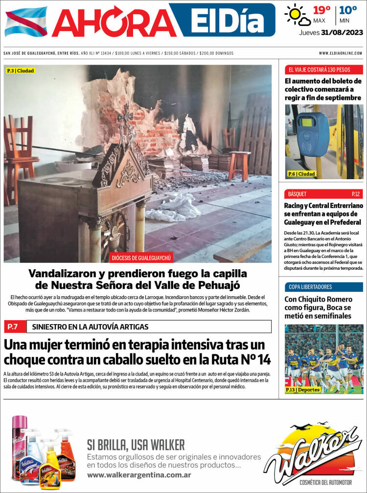 Portada de El Día de Gualeguaychú (Argentina)