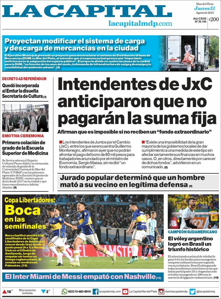 Portada de Diario La Capital - Mar del Plata (Argentina)