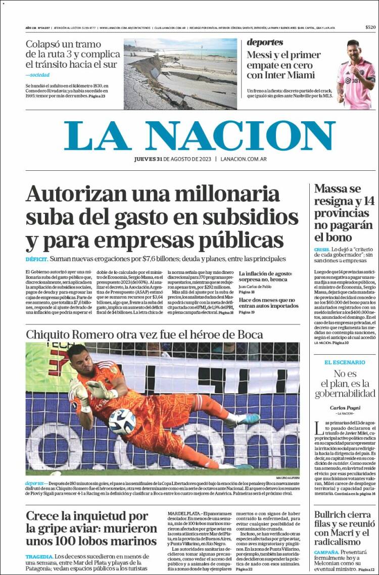 Portada de La Nación (Argentina)