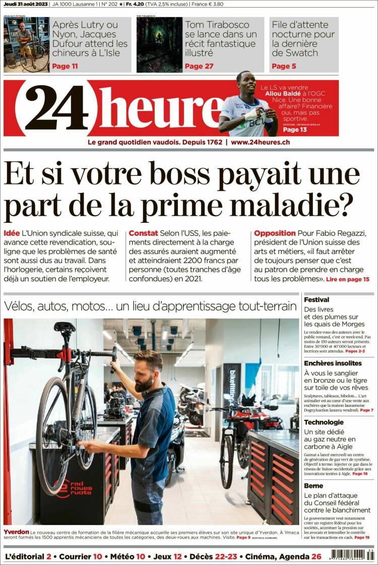 Portada de 24 Heures (Suiza)