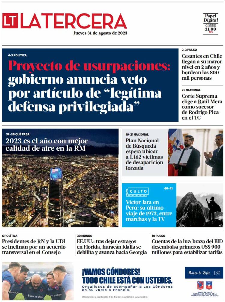 Portada de La Tercera (Chile)