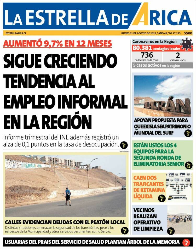 Portada de La Estrella de Arica (Chile)