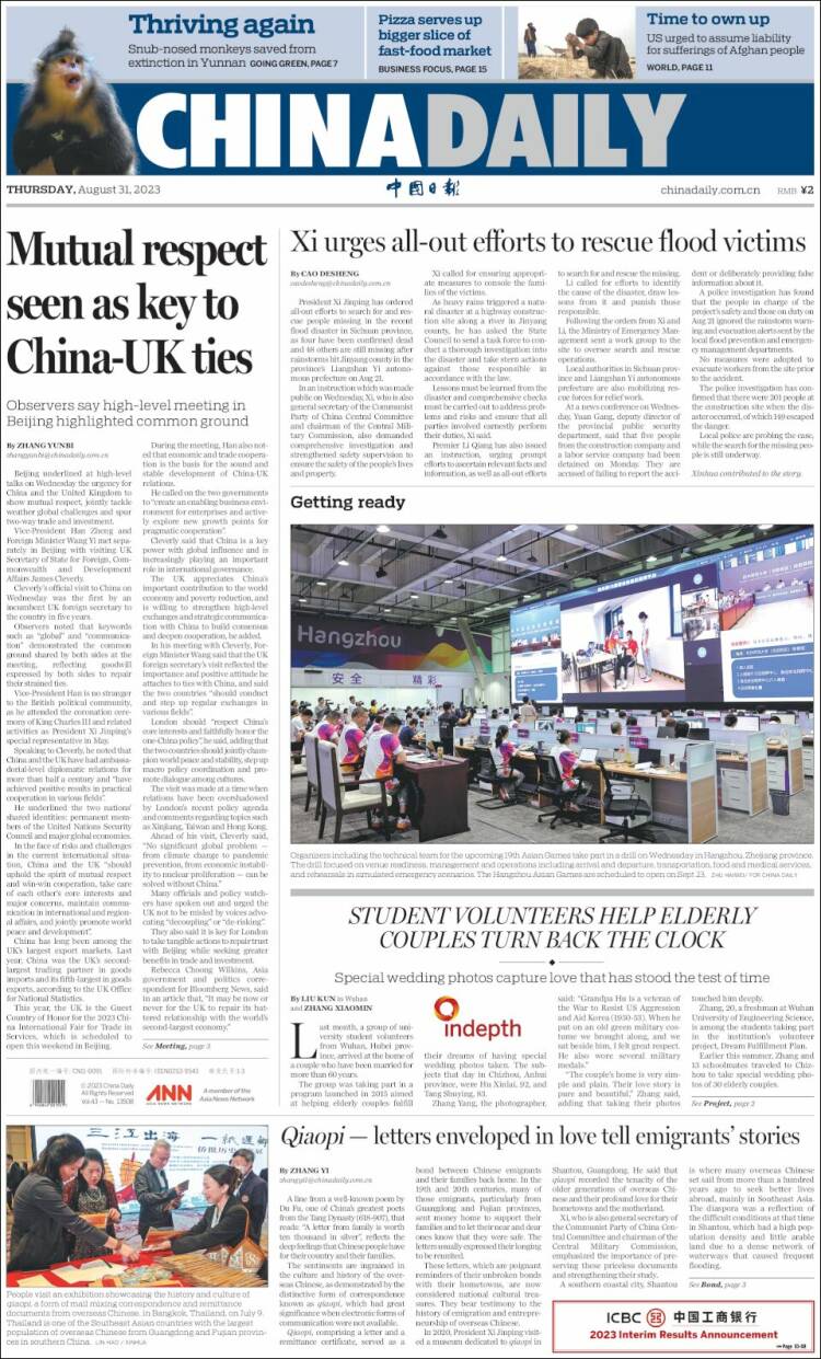 Portada de China Daily (China)