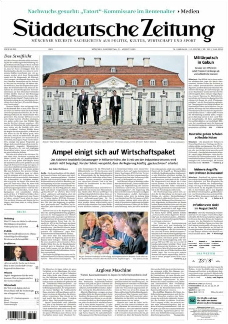 Portada de Sueddeutsche (Alemania)