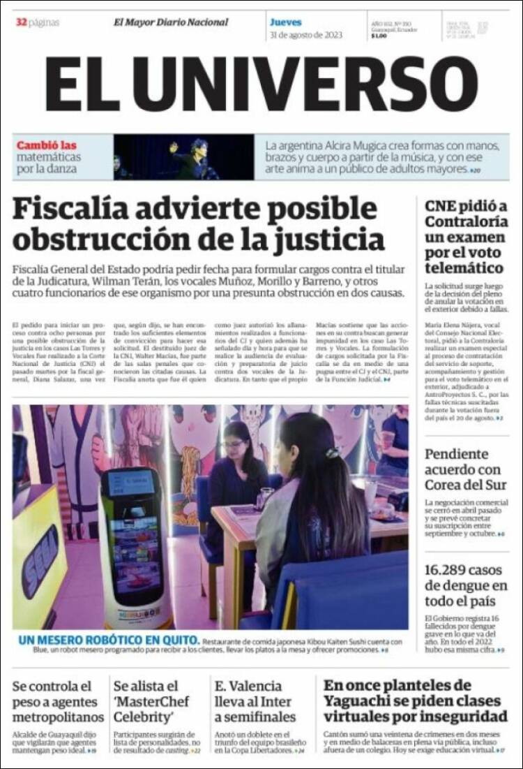 Portada de El Universo - Ecuador (Ecuador)