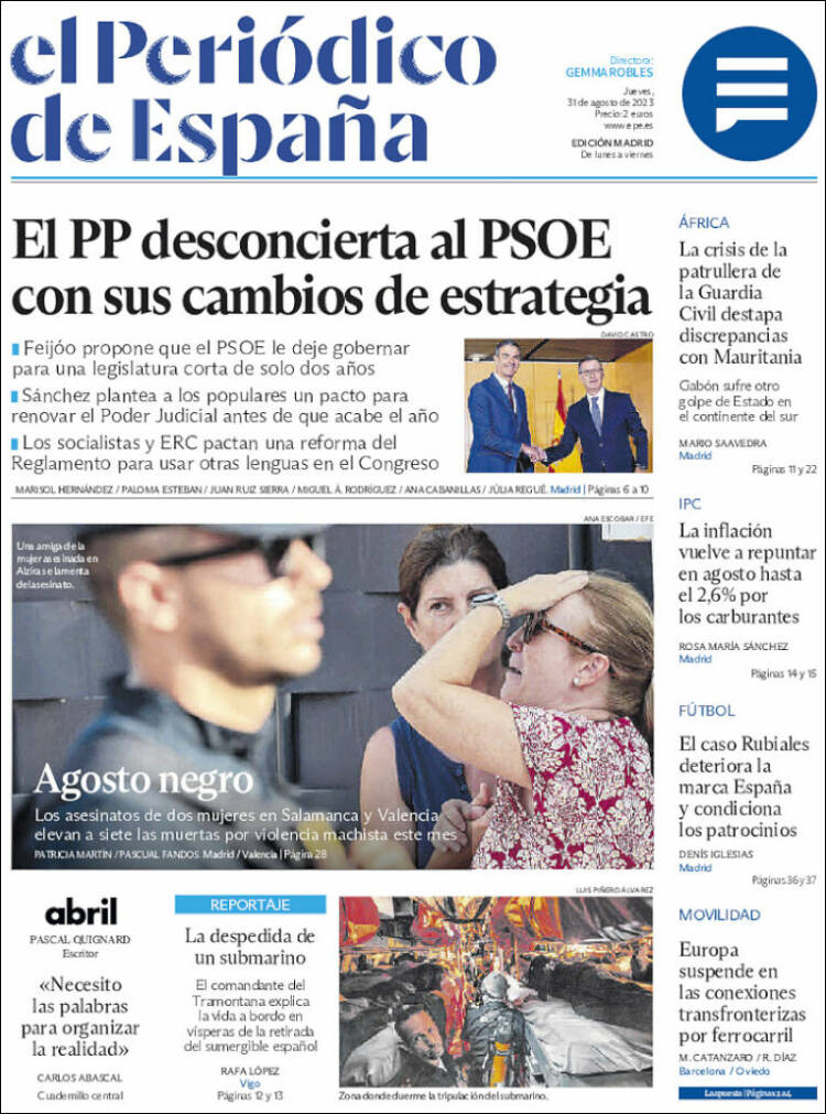 Portada de El Periódico de España (España)