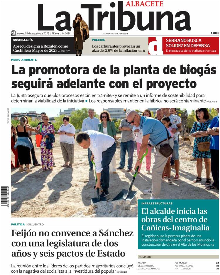 Portada de La Tribuna de Albacete (España)