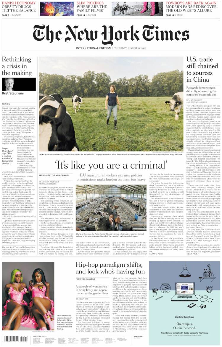 Portada de International New York Times (Europa)