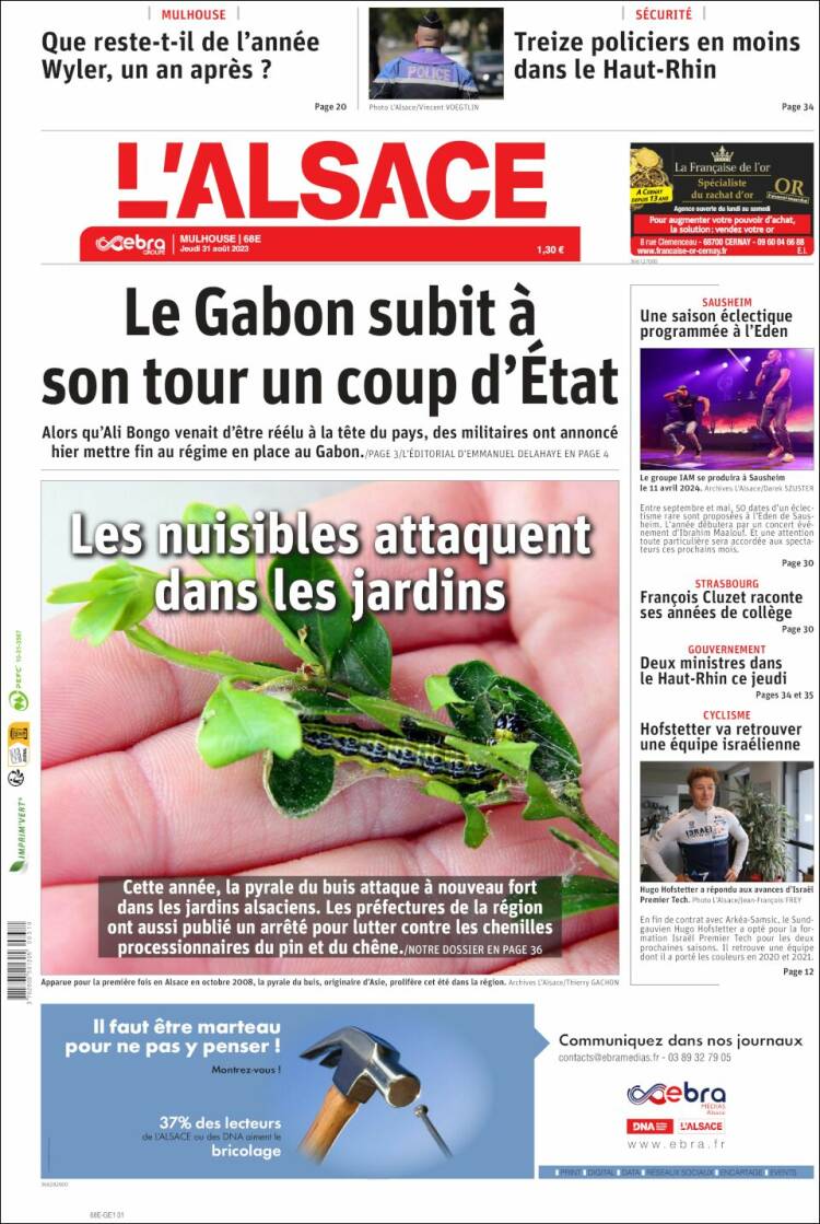 Portada de Journal L'Alsace (Francia)