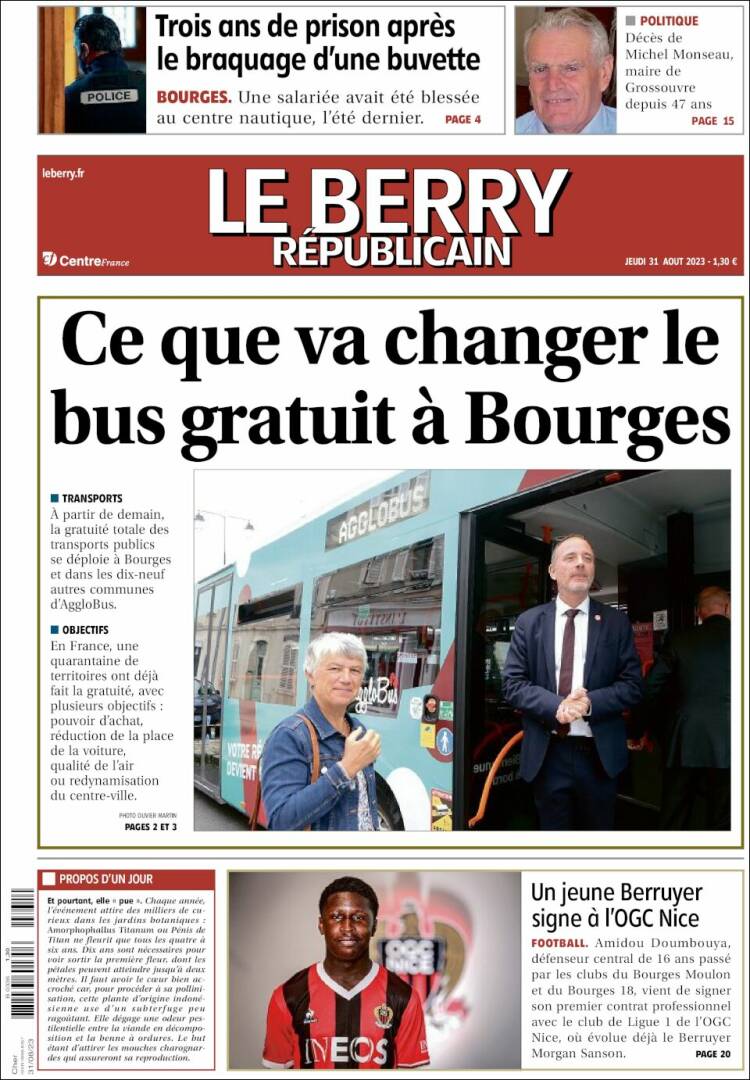 Portada de Berry Republicain (Francia)