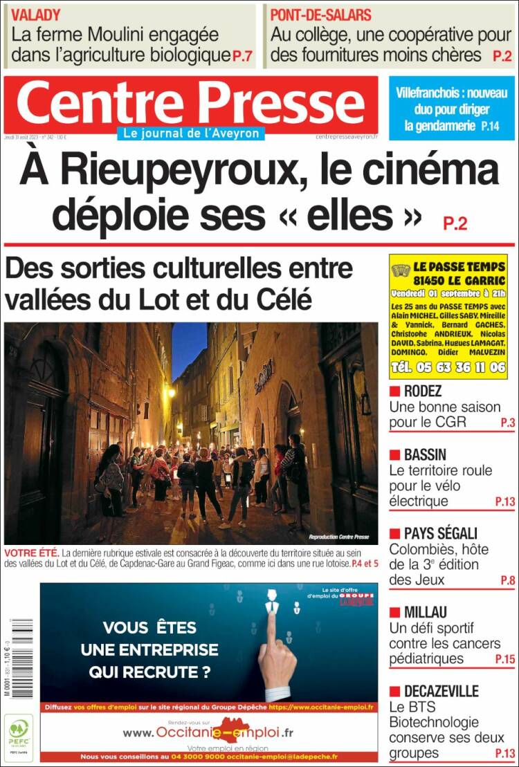 Portada de Centre Presse (Francia)