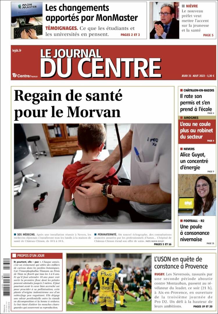 Portada de Le Journal du Centre (Francia)