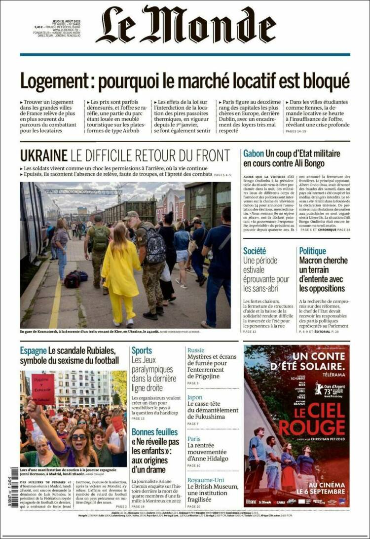 Portada de Le Monde (Francia)
