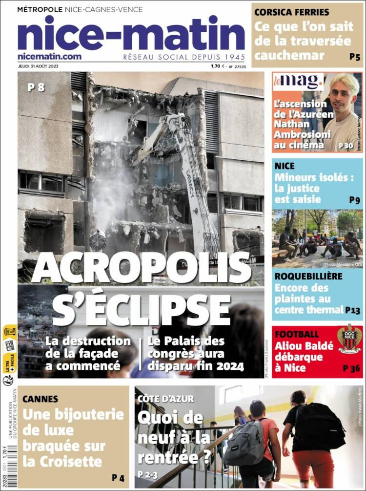 Portada de Nice-Matin (Francia)