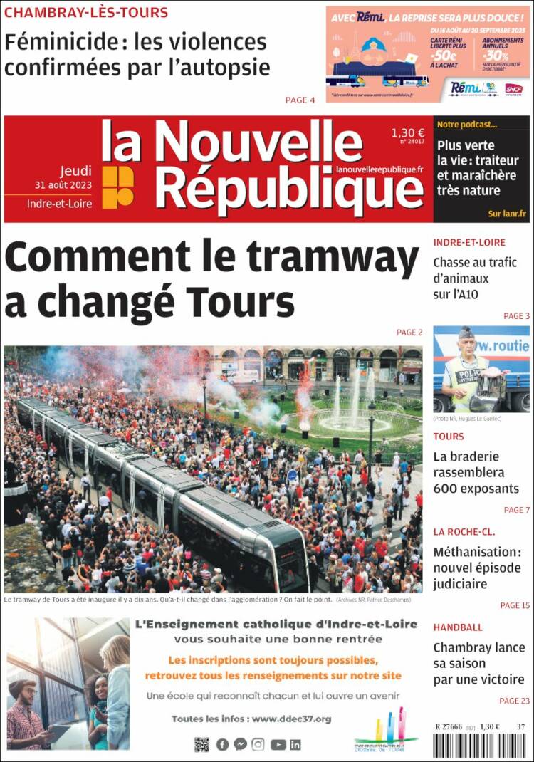 Portada de La Nouvelle Republique (Francia)