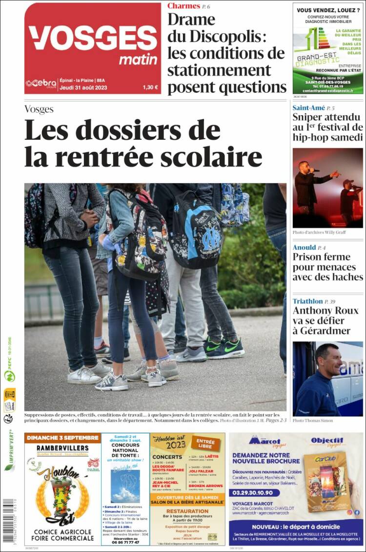 Portada de Vosges Matin (Francia)